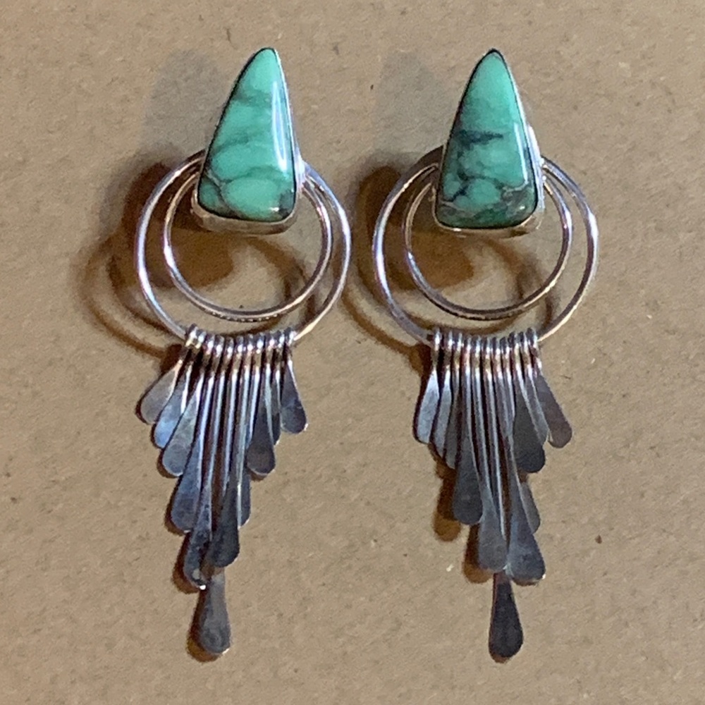 Vintage Carico Lake Turquoise Dangle Sterling Silver Earrings - Picture 6 of 7